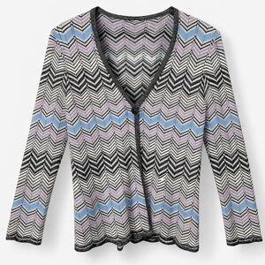 Pendleton Cardigan Sweater Silk Cotton Chevron Knit Gray Purple Blue Small